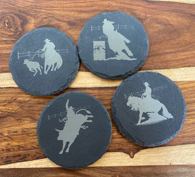 Rodeo Slate Round Coaster Set of 4