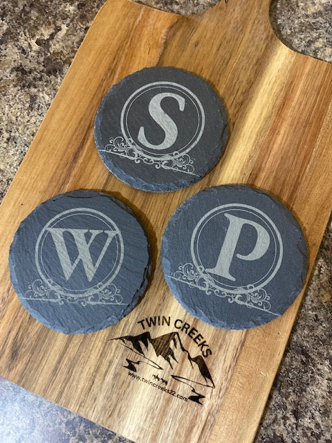 Round Monogram  Slate Coaster  Set of 4