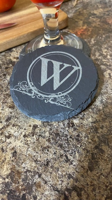 Round Monogram  Slate Coaster  Set of 4