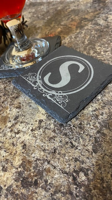 Square Monogram Slate Coaster Set of 4