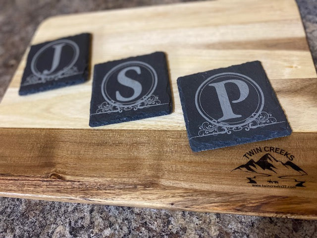 Square Monogram Slate Coaster Set of 4