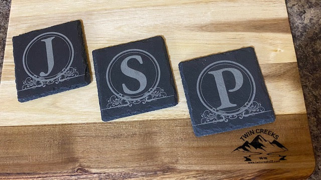 Square Monogram Slate Coaster Set of 4